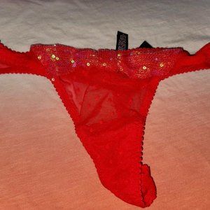 NEW Victoria’s Secret Sexy Little Things Red Sequin Bow Thong Panty XS Sexy NWT